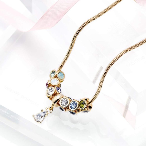 #91 | Martine Wester Colorful Crystal Drop Pendant Snake Chain Necklace - Picture 3 of 7